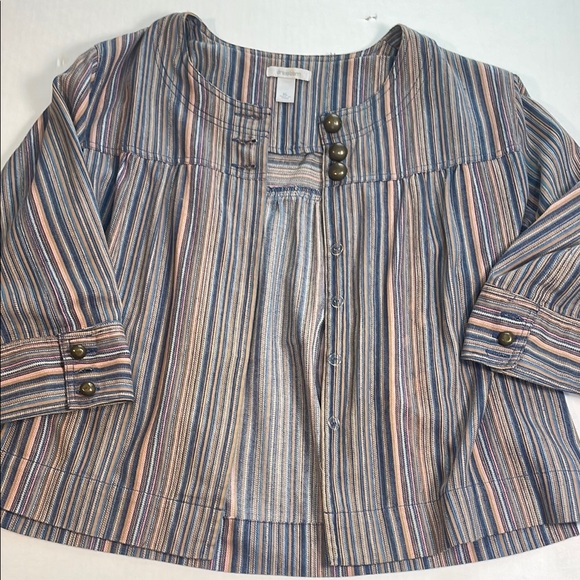 Dress Barn Women’s Vertical Striped Button Down Top Bronze Buttons Boxy Flaw XL - Picture 5 of 14